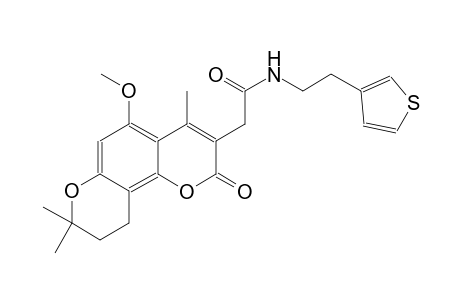 2-(5-methoxy-4,8,8-trimethyl-2-oxo-2,8,9,10-tetrahydropyrano[2,3-f]chromen-3-yl)-N-(2-(thiophen-3-yl)ethyl)acetamide