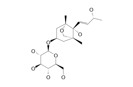 ASCLEPOSIDE-A;3-O-BETA-D-GLUCOPYRANOSYL-5,11-EPOXY-7,8-DEHYDRO-3,6,9-TRIHYDROXY-MEGASTIGMANE