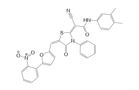 (2E)-2-cyano-N-(3,4-dimethylphenyl)-2-((5E)-5-{[5-(2-nitrophenyl)-2-furyl]methylene}-4-oxo-3-phenyl-1,3-thiazolidin-2-ylidene)ethanamide