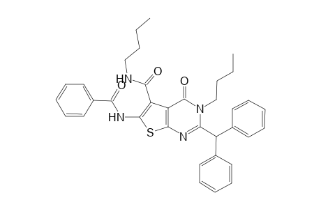 6-Benzoylamino-3-butyl-3,4-dihydro-2-diphenylmethyl-4-oxothieno[2,3-d]pyrimidin-5-carbox-N-butylamide
