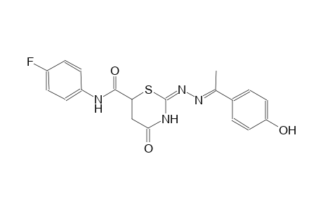(2E)-N-(4-fluorophenyl)-2-{(2E)-2-[1-(4-hydroxyphenyl)ethylidene]hydrazono}-4-oxo-1,3-thiazinane-6-carboxamide