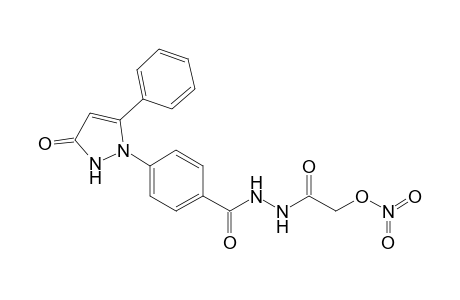 2-Oxo-2-(2-(4-(3-oxo-5-phenyl-2,3-dihydropyrazol-1-yl)-benzoyl)hydrazinyl)ethylnitrate