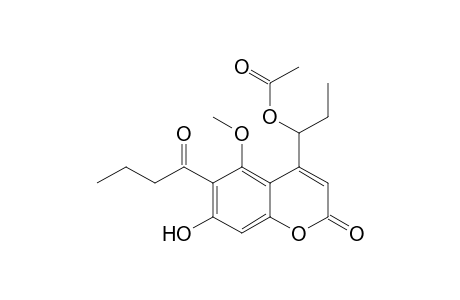 2H-1-Benzopyran-2-one, 4-[1-(acetyloxy)propyl]-7-hydroxy-5-methoxy-6-(1-oxobutyl)-