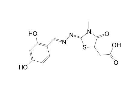 {(2Z)-2-[(2E)-2-(2,4-dihydroxybenzylidene)hydrazono]-3-methyl-4-oxo-1,3-thiazolidin-5-yl}acetic acid