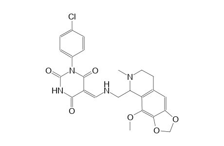 (5Z)-1-(4-chlorophenyl)-5-({[(4-methoxy-6-methyl-5,6,7,8-tetrahydro[1,3]dioxolo[4,5-g]isoquinolin-5-yl)methyl]amino}methylene)-2,4,6(1H,3H,5H)-pyrimidinetrione