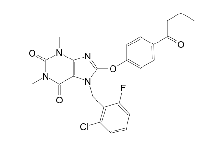 7-[(2-chloro-6-fluorophenyl)methyl]-1,3-dimethyl-8-[4-(1-oxobutyl)phenoxy]purine-2,6-dione