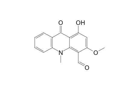 4-Acridinecarboxaldehyde, 9,10-dihydro-1-hydroxy-3-methoxy-10-methyl-9-oxo-