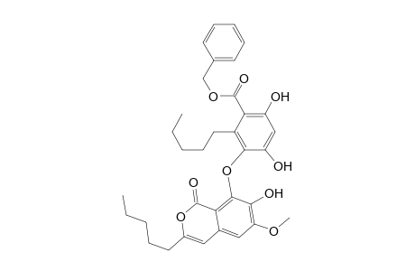Benzoic acid, 4,6-dihydroxy-3-[(7-hydroxy-6-methoxy-1-oxo-3-pentyl-1H-2-benzopyran- 8-yl)oxy]-2-pentyl-, phenylmethyl ester