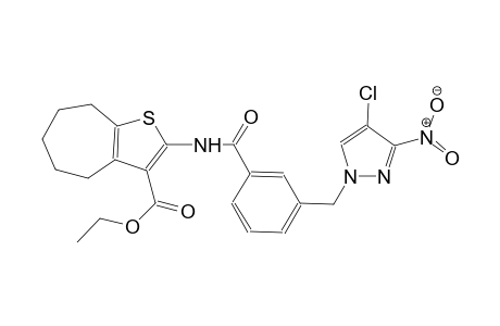 ethyl 2-({3-[(4-chloro-3-nitro-1H-pyrazol-1-yl)methyl]benzoyl}amino)-5,6,7,8-tetrahydro-4H-cyclohepta[b]thiophene-3-carboxylate