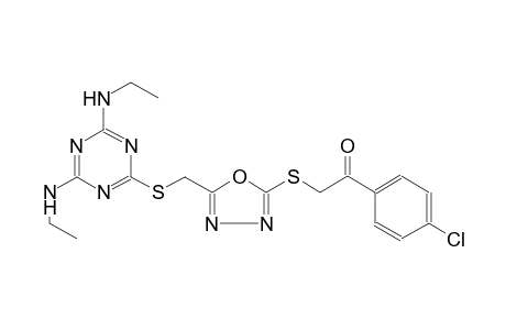 2-{[5-({[4,6-bis(ethylamino)-1,3,5-triazin-2-yl]sulfanyl}methyl)-1,3,4-oxadiazol-2-yl]sulfanyl}-1-(4-chlorophenyl)ethanone