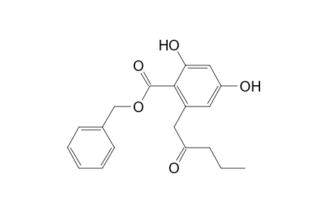 Benzoic acid, 2,4-dihydroxy-6-(2-oxopentyl)-, phenylmethyl ester