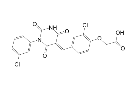 {2-chloro-4-[(E)-(1-(3-chlorophenyl)-2,4,6-trioxotetrahydro-5(2H)-pyrimidinylidene)methyl]phenoxy}acetic acid