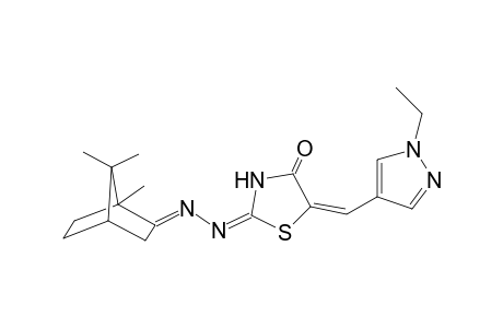 (5E)-5-[(1-ethyl-4-pyrazolyl)methylidene]-2-[(2E)-2-(4,7,7-trimethyl-3-bicyclo[2.2.1]heptanylidene)hydrazinyl]-4-thiazolone