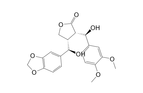 2(S*)-[.alpha.(R*)-Hydroxy-3,4-dimethoxybenzyl]-3(S*)-[.alpha.(R*)-hydroxy-3,4-(methylenedioxy)benzyl]butyrolactone