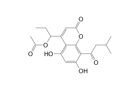 2H-1-Benzopyran-2-one, 4-[1-(acetyloxy)propyl]-5,7-dihydroxy-8-(3-methyl-1-oxobutyl)-, (.+-.)-