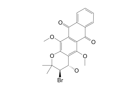 (+/-)-TRANS-3-BROMO-3,4-DIHYDRO-5,12-DIMETHOXY-2,2-DIMETHYL-4-HYDROXY-2H-ANTHRA-[2,3-B]-PYRAN-6,11-DIONE