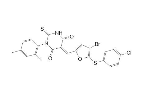 (5E)-5-({4-bromo-5-[(4-chlorophenyl)sulfanyl]-2-furyl}methylene)-1-(2,4-dimethylphenyl)-2-thioxodihydro-4,6(1H,5H)-pyrimidinedione
