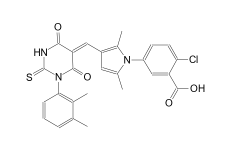 2-chloro-5-{3-[(Z)-(1-(2,3-dimethylphenyl)-4,6-dioxo-2-thioxotetrahydro-5(2H)-pyrimidinylidene)methyl]-2,5-dimethyl-1H-pyrrol-1-yl}benzoic acid