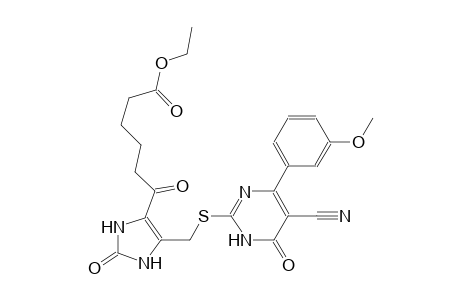 ethyl 6-[5-({[5-cyano-4-(3-methoxyphenyl)-6-oxo-1,6-dihydro-2-pyrimidinyl]sulfanyl}methyl)-2-oxo-2,3-dihydro-1H-imidazol-4-yl]-6-oxohexanoate
