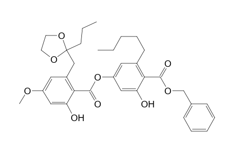 Benzoic acid, 2-hydroxy-4-[[2-hydroxy-4-methoxy-6-[(2-propyl-1,3-dioxolan-2-yl)methyl]benzoyl]oxy]-6-pentyl-, phenylmethyl ester