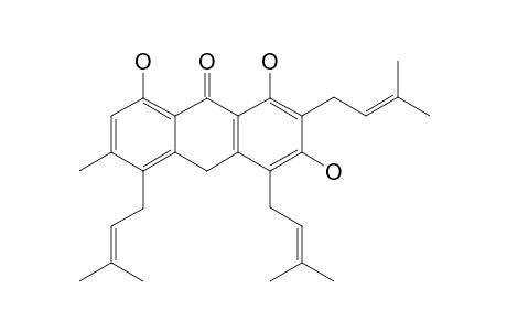 HARUNGIN_ANTHRONE;1,3,8-TRIHYDROXY-2,4,5-TRIS-(3,3-DIMETHYLALLYL)-6-METHYLANTHRONE