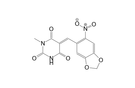 2,4,6(1H,3H,5H)-pyrimidinetrione, 1-methyl-5-[(6-nitro-1,3-benzodioxol-5-yl)methylene]-, (5E)-