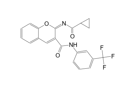 (2E)-2-{[(E)-cyclopropyl(oxo)methyl]imino}-N-[3-(trifluoromethyl)phenyl]-2H-chromene-3-carboxamide