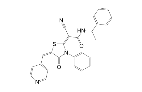 (2E)-2-cyano-2-[(5E)-4-oxo-3-phenyl-5-(4-pyridinylmethylene)-1,3-thiazolidin-2-ylidene]-N-(1-phenylethyl)ethanamide