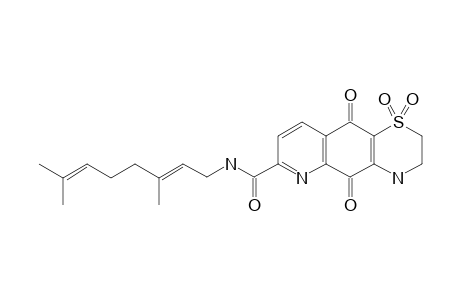 (E)-N-(3,7-DIMETHYLOCTA-2,6-DIEN-1-YL)-5,10-DIOXO-3,4,5,10-TETRAHYDRO-2H-[1,4]-THIAZINO-[2,3-G]-QUINOLINE-7-CARBOXAMIDE-1,1-DIOXIDE