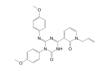 1-(4-Methoxyphenyl)-6-[(4-methoxyphenyl)amino]-4-(2-oxidanylidene-1-prop-2-enyl-pyridin-3-yl)-1,3,5-triazin-2-one