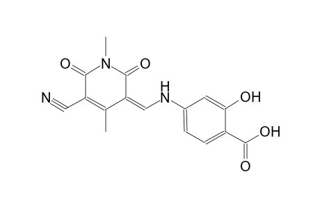 4-{[(Z)-(5-cyano-1,4-dimethyl-2,6-dioxo-1,6-dihydro-3(2H)-pyridinylidene)methyl]amino}-2-hydroxybenzoic acid