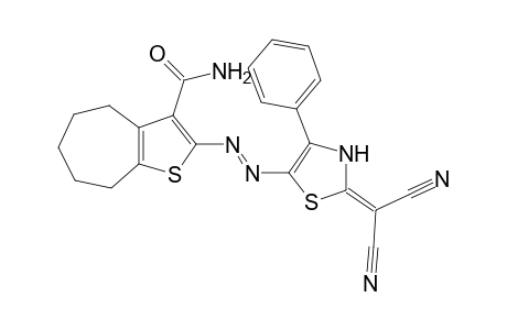 (E)-2-(2-[dicyanomethylene]-4-phenyl-2,3-dihydrothiazol-5-yl)diazenyl)-5,6,7,8-tetrahydro-4H-cyclohepta[b]thiophene-3-carboxamide