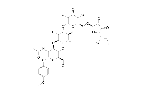 #1;PARA-METHOXYPHENYL-(BETA-D-GALACTOFURANOSYL-(1->6)-(ALPHA-D-GLUCOPYRANOSYL)-(1->3)-(ALPHA-L-RHAMNOPYRANOSYL)-(1->3)-2-ACETAMIDO-2-DEOXY-ALPHA-D-GLUCOPYRANOS