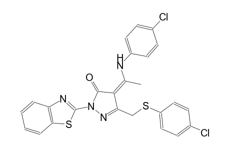 (4Z)-2-(1,3-benzothiazol-2-yl)-4-[1-(4-chloroanilino)ethylidene]-5-{[(4-chlorophenyl)sulfanyl]methyl}-2,4-dihydro-3H-pyrazol-3-one