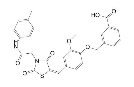 3-{[4-((E)-{2,4-dioxo-3-[2-oxo-2-(4-toluidino)ethyl]-1,3-thiazolidin-5-ylidene}methyl)-2-methoxyphenoxy]methyl}benzoic acid