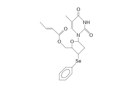 1-(5'-O-<1-Oxo-but-2-en-1-yl>-2',3'-dideoxy-3'-<R>-phenylseleno-B-D-glycero-pentofuranosyl)-thymine