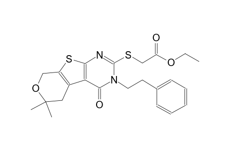 ethyl {[6,6-dimethyl-4-oxo-3-(2-phenylethyl)-3,5,6,8-tetrahydro-4H-pyrano[4',3':4,5]thieno[2,3-d]pyrimidin-2-yl]sulfanyl}acetate