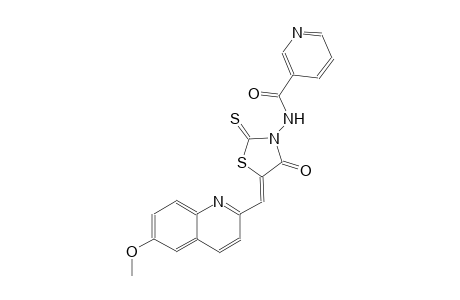 3-pyridinecarboxamide, N-[(5Z)-5-[(6-methoxy-2-quinolinyl)methylene]-4-oxo-2-thioxothiazolidinyl]-