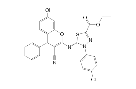 Ethyl 4-(4-chlorophenyl)-5-((3-cyano-7-hydroxy-4-phenyl-4H-chromen-2-yl)imino)-4,5-dihydro-1,3,4-thiadiazole-2-carboxylate
