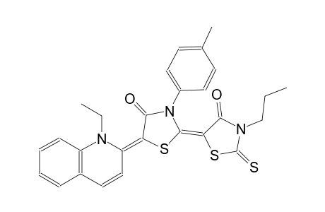 4-thiazolidinone, 5-[(5E)-5-(1-ethyl-2(1H)-quinolinylidene)-3-(4-methylphenyl)-4-oxothiazolidinylidene]-3-propyl-2-thioxo-, (5Z)-