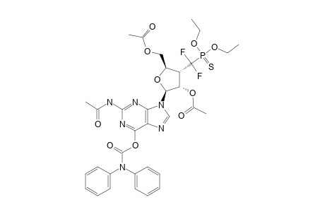 2-N-ACETYL-9-N-(2,5-DI-O-ACETYL-3-DEOXY-3-(O,O-DIETHYLPHOSPHONOTHIO)-DIFLUOROMETHYL-BETA-D-RIBOFURANOSYL)-6-O-DIPHENYLCARBAMOYLGUANINE
