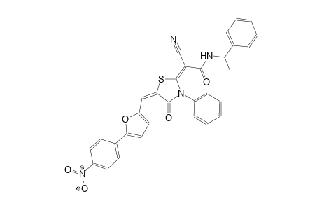 (2E)-2-cyano-2-((5E)-5-{[5-(4-nitrophenyl)-2-furyl]methylene}-4-oxo-3-phenyl-1,3-thiazolidin-2-ylidene)-N-(1-phenylethyl)ethanamide
