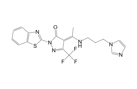 (4E)-2-(1,3-benzothiazol-2-yl)-4-(1-{[3-(1H-imidazol-1-yl)propyl]amino}ethylidene)-5-(trifluoromethyl)-2,4-dihydro-3H-pyrazol-3-one