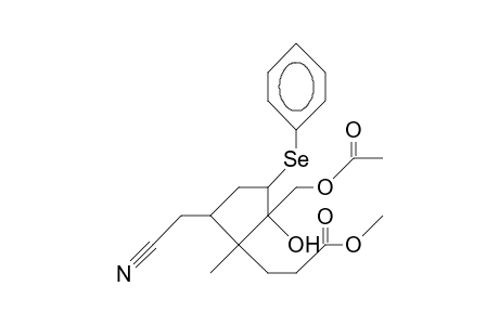 2-(2-Methoxycarbonyl-ethyl)-1-hydroxy-1-acetoxymethyl-3-cyanomethyl-2-methyl-5-phenylselenyl-cyclopentane