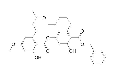 Benzoic acid, 2-hydroxy-4-[[2-hydroxy-4-methoxy-6-(3-oxopentyl)benzoyl]oxy]-6-pentyl-, phenylmethyl ester