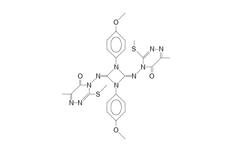 (E,E)-1,3-Bis(4-methoxy-phenyl)-2,4-bis(6-methyl-3-methylthio-5-oxo-4,5-dihydro-1,2,4-triazin-4-yl-imino)-1,3-diazetidine