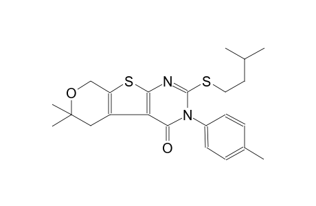 2-(isopentylsulfanyl)-6,6-dimethyl-3-(4-methylphenyl)-3,5,6,8-tetrahydro-4H-pyrano[4',3':4,5]thieno[2,3-d]pyrimidin-4-one