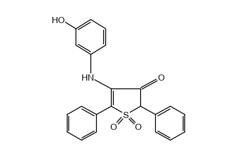 2,5-diphenyl-4-(m-hydroxyanilino)-3(2H)-thiophenone, 1,1-dioxide