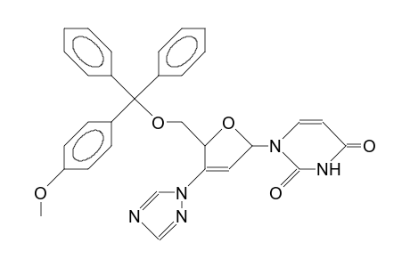 1-(5'-O-<4-Monomethoxy-trityl>-2',3'-dideoxy-3'-triazolo-B-D-glycero-pent-2'-enofuranosyl)-uracil