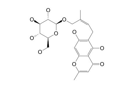 CNIDIMOSIDE-A;5,7-DIHYDROXY-6-[(2Z)-3-BETA-D-GLUCOPYRANOSYL-METHYL-2-BUTENYL]-2-METHYL-4H-[1]-BENZOPYRAN-4-ONE